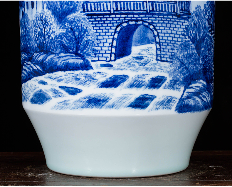 Jingdezhen ceramics landscape hand - made of blue and white porcelain vases, new Chinese style household adornment sitting room porch place