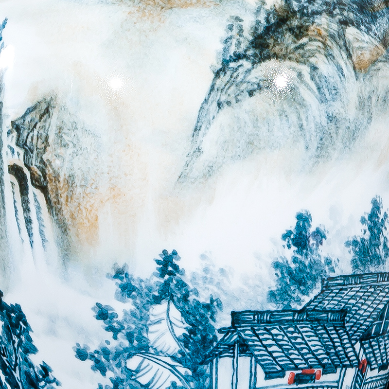 Jingdezhen ceramics celebrity hand - made the master of landscape painting large vase household villa living room office furnishing articles