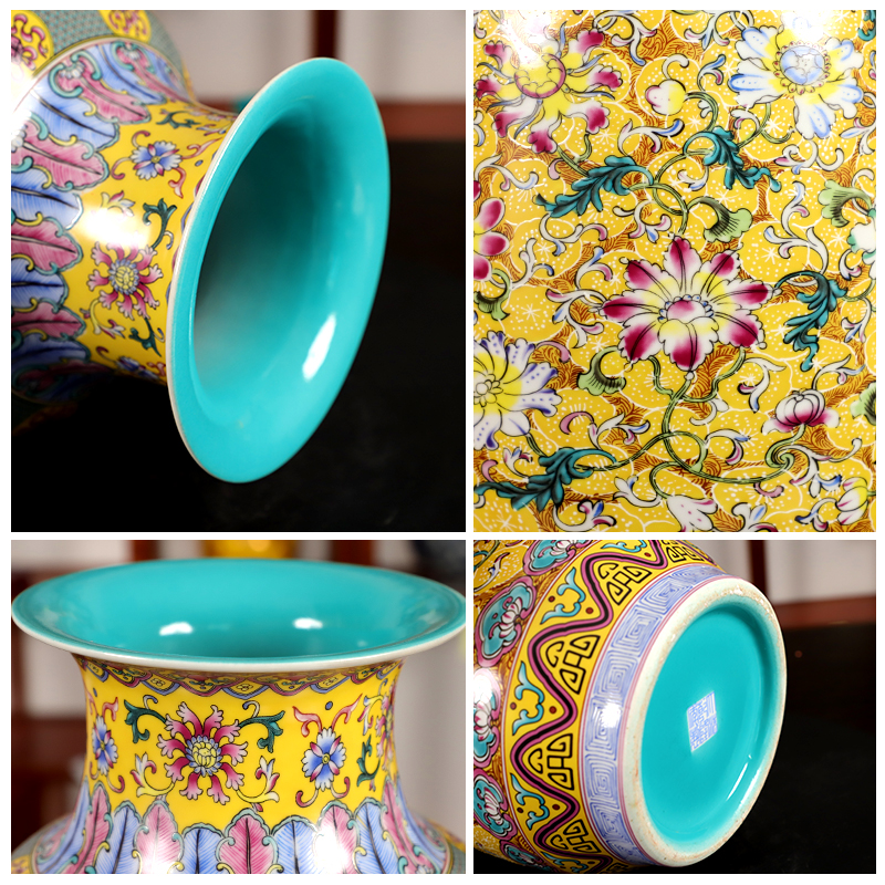 Jingdezhen porcelain ceramic colored enamel large vases, flower arranging place of new Chinese style household living room TV cabinet decoration