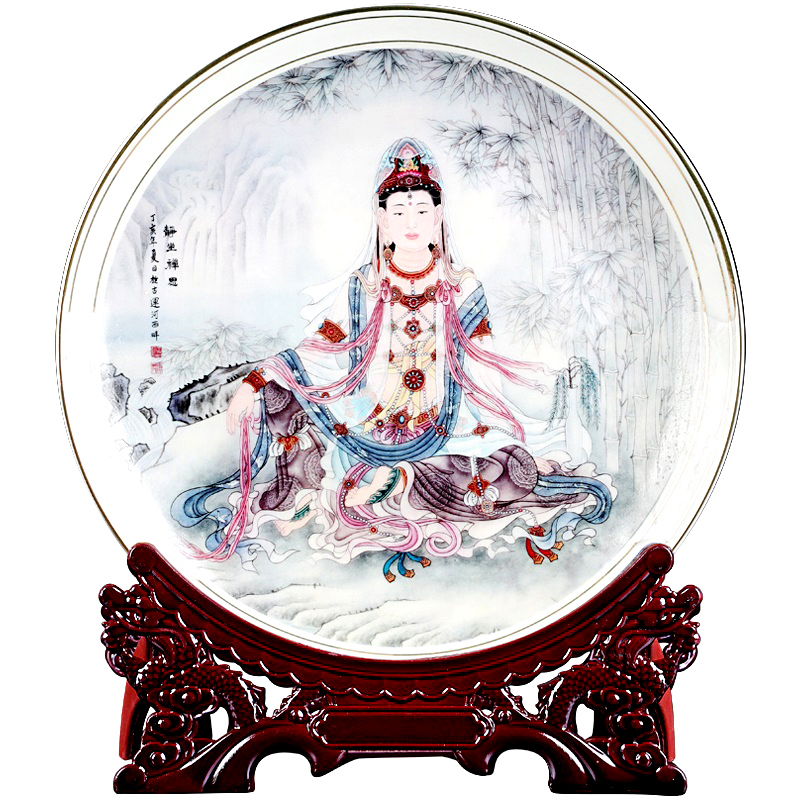 Jingdezhen ceramics gold Buddha like guanyin sitting room decorate dish hang dish by dish household furnishing articles and crafts