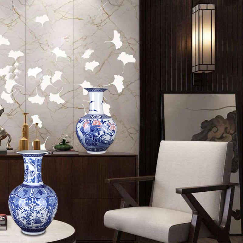 Jingdezhen ceramics antique blue and white porcelain vase large sitting room of Chinese style household flower arranging desktop ornaments furnishing articles