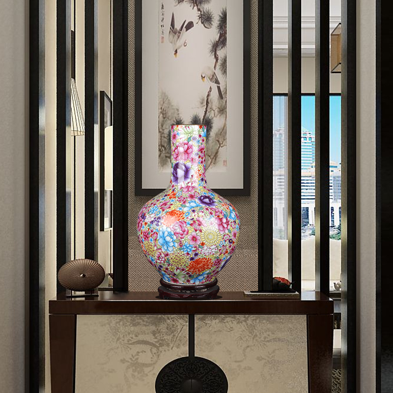 Archaize of jingdezhen ceramics powder enamel vase than Chinese style porch sitting room TV ark adornment fu lu shou furnishing articles