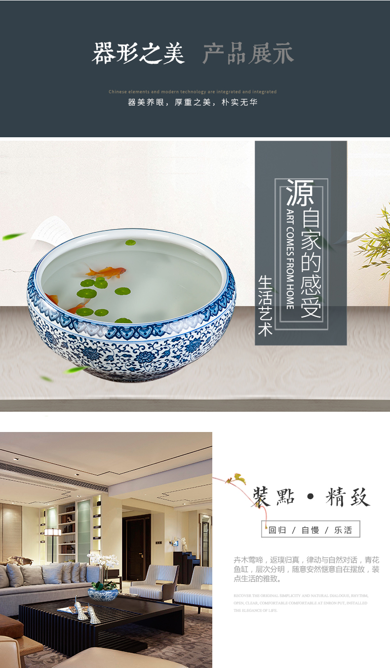 Jingdezhen ceramics porcelain bottle daikin tank cylinder tortoise refers to basin of household water lily lotus garden furnishing articles