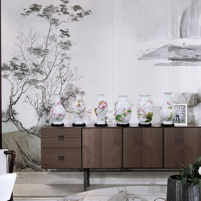Jingdezhen ceramics and enamel vase flower arranging new Chinese style household rich ancient frame sitting room adornment is placed