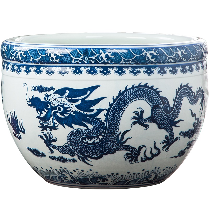 Jingdezhen ceramic aquarium goldfish large blue and white turtle slept GangPen bowl lotus refers to basin of lotus cylinder betelnut POTS