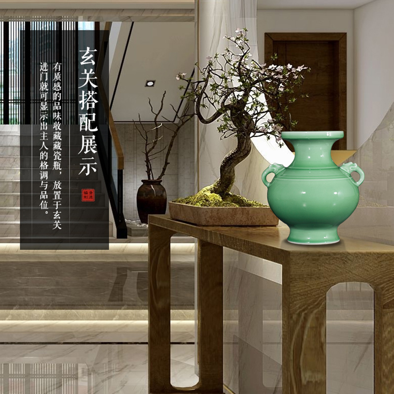 Jingdezhen ceramics by hand shadow blue glaze ears vases, flower arranging antique Chinese wine sitting room adornment is placed