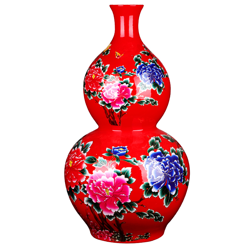 Jingdezhen ceramic large sitting room of large vase vase China red red of Chinese style porch TV ark, furnishing articles