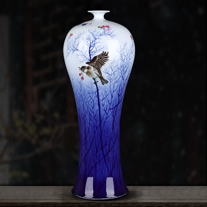 Jingdezhen Ceramic Ware Great Vase Master Hand-painted Hong Yun When Head Plum Bottle Adornment Pendulum Gift Hotel Clubhouse