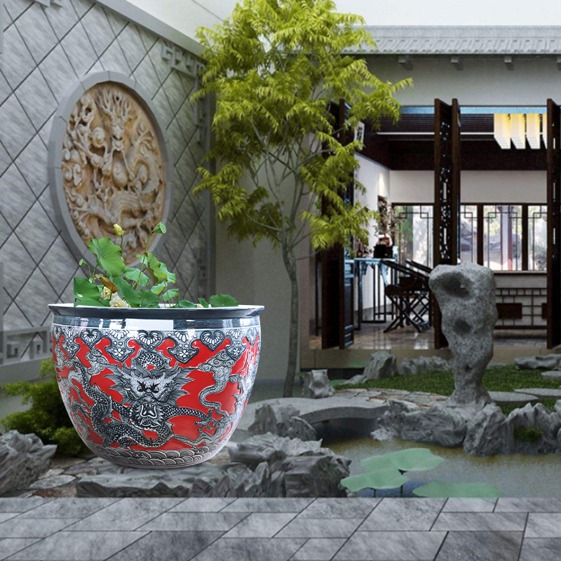 Dragon big flowerpot extra - large ceramic aquarium large water lily lotus cylinder large is suing its garden big bucket