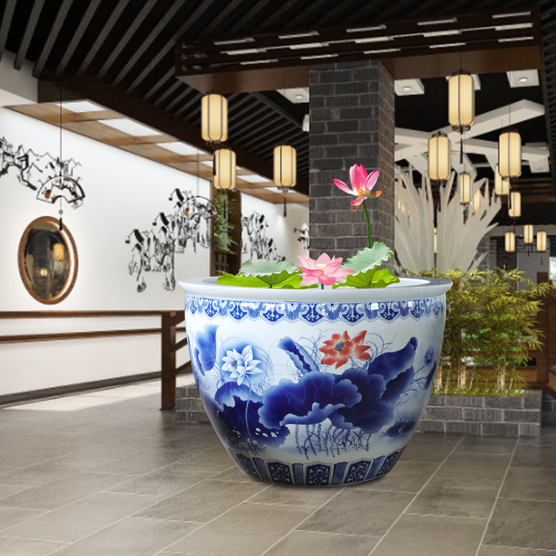 Blue and white porcelain of jingdezhen ceramics birdbath oversized 1 meter large vats porcelain jar aquarium bowl aquarium water turtle box