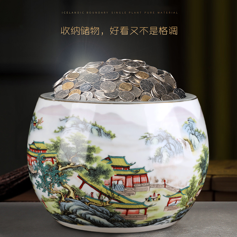 Jingdezhen ceramics pastel landscape basin cylinder creative household adornment TV ark, place of the sitting room porch decoration