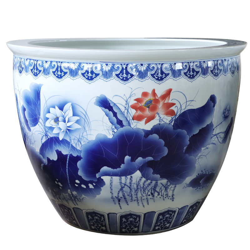 Blue and white porcelain of jingdezhen ceramics birdbath oversized 1 meter large vats porcelain jar aquarium bowl aquarium water turtle box