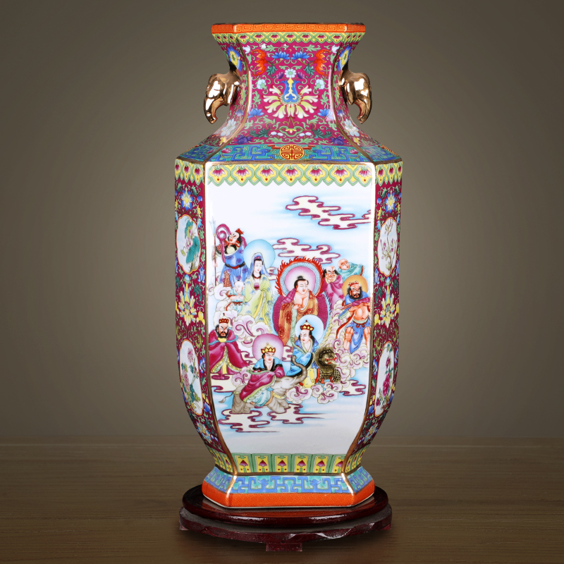 Jingdezhen enamel colored powder made pottery porcelain vase household living room antiques all bottle qianlong furnishing articles of handicraft