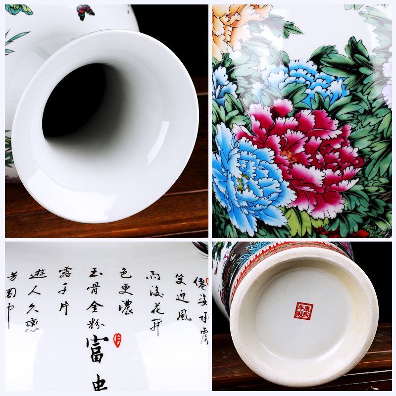 Jingdezhen ceramic vase large famille rose porcelain vase landing Chinese sitting room place, home decoration arts and crafts