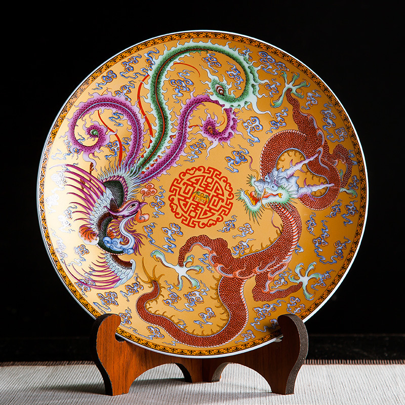 Jingdezhen Ceramics Dragon and Phoenix Chengxiang ten-inch decorative hanging plate sitting home study bedroom crafts decoration