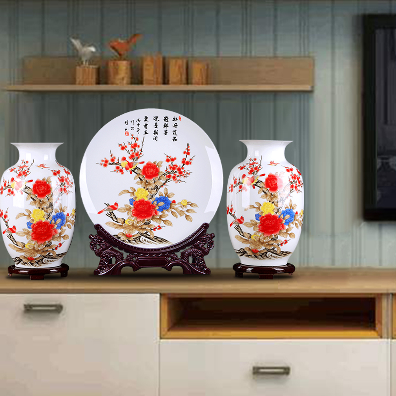 The New three - piece vase furnishing articles dried flower flower arranging jingdezhen ceramic Chinese style household office sitting room adornment