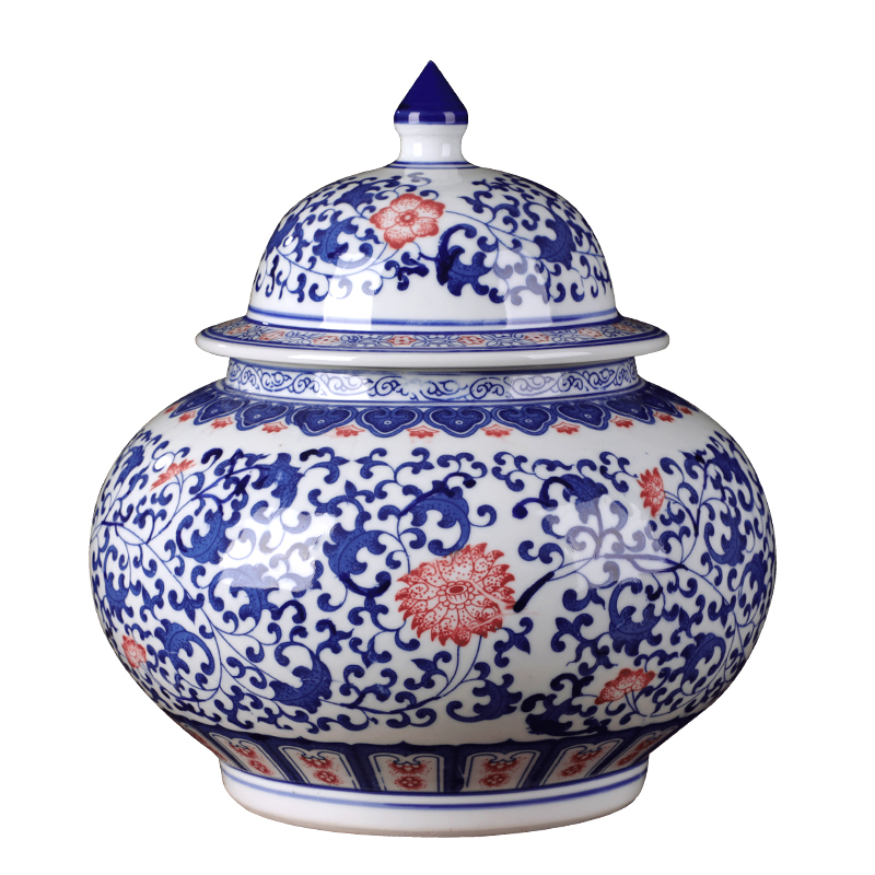 Jingdezhen ceramics antique blue and white porcelain tea storage jar snacks kitchen furnishing articles of Chinese style living room decoration