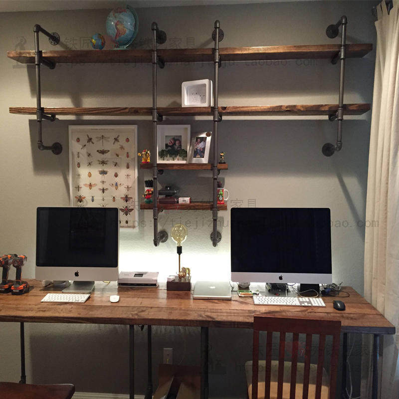 American industrial style Retro water pipe wall Bookshelf Desk Laptop desk Study desk Desk Office desk