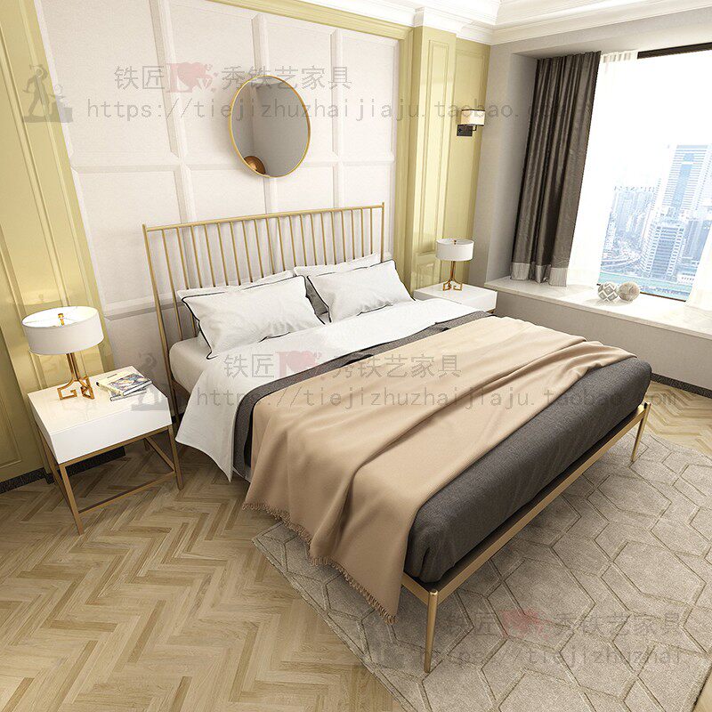Nordic Fashion Retro Iron Art Bed Brief Metal Iron Frame Bed Gold Double Bed Rose Gold Princess Bed 1 5 m