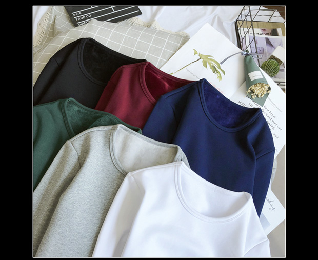 9,9 quần áo mùa thu cộng với nhung dày cổ tròn áo thun dài tay mùa đông quần áo ấm áo thun trắng shirt versace