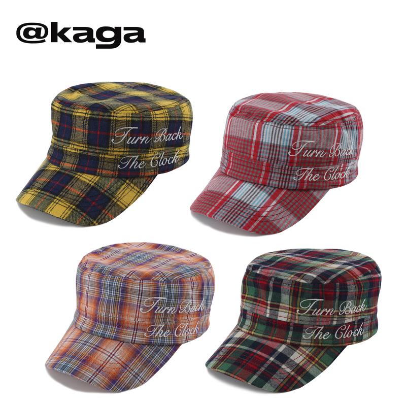 Kaga Official Retro Plaid Curved Brim Flat Hat, Four Colors