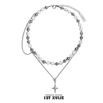 1STXULIE Original Necklace Small Crowddesign Blasting String Beads Lukewarm Wind Y2K Cross Star Neutral Lock Bone Chain