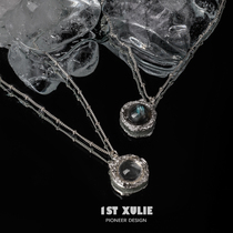 1STXULIE925 sterling silver niche design necklace embedded in blue moonlight cold wind men and women choker