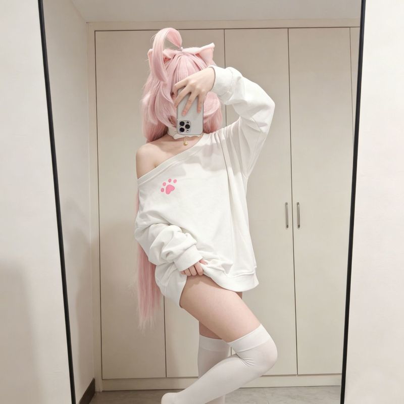 Subculture Bird-Themed Hoshino Cosplay Casual Wear White Off-Shoulder Asymmetrical Sweatshirt Cute One-Shoulder Long Sleeves Subculture Bird-Themed Hoshino Cosplay Casual Wear White Off-Shoulder Asymmetrical Sweatshirt Cute One-Shoulder Long Sleeves