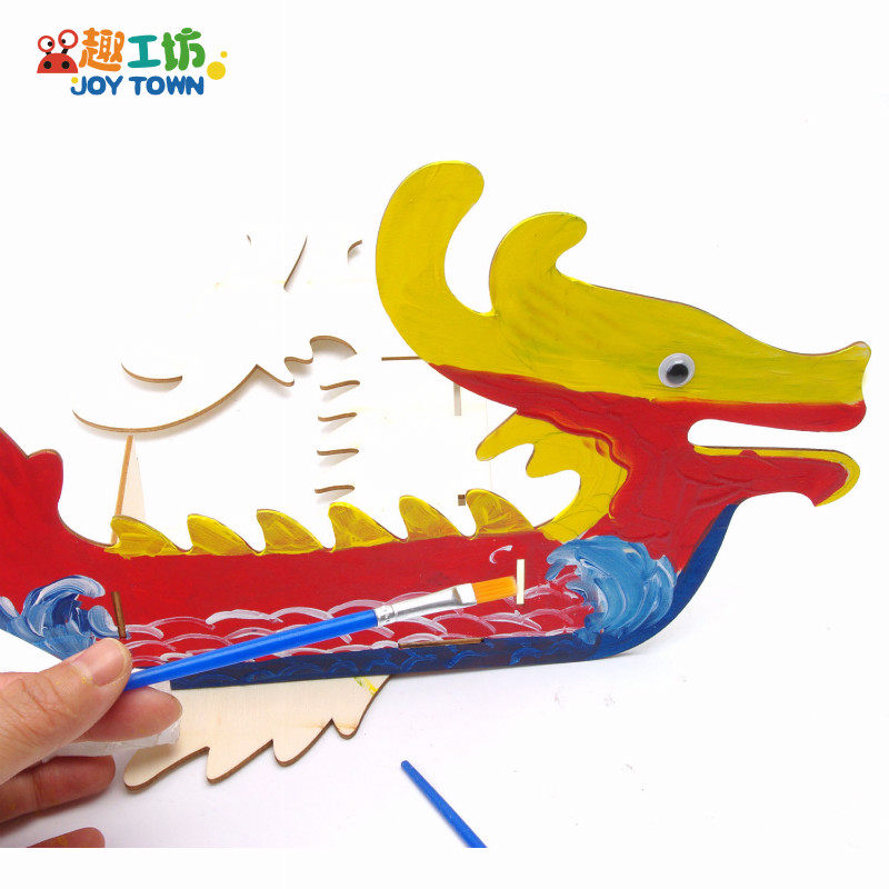 End Afternoon Children Handmade Dragon Boat Diy Creative Materials Bag Traditional Wooden Boat Model Toy Kindergarten