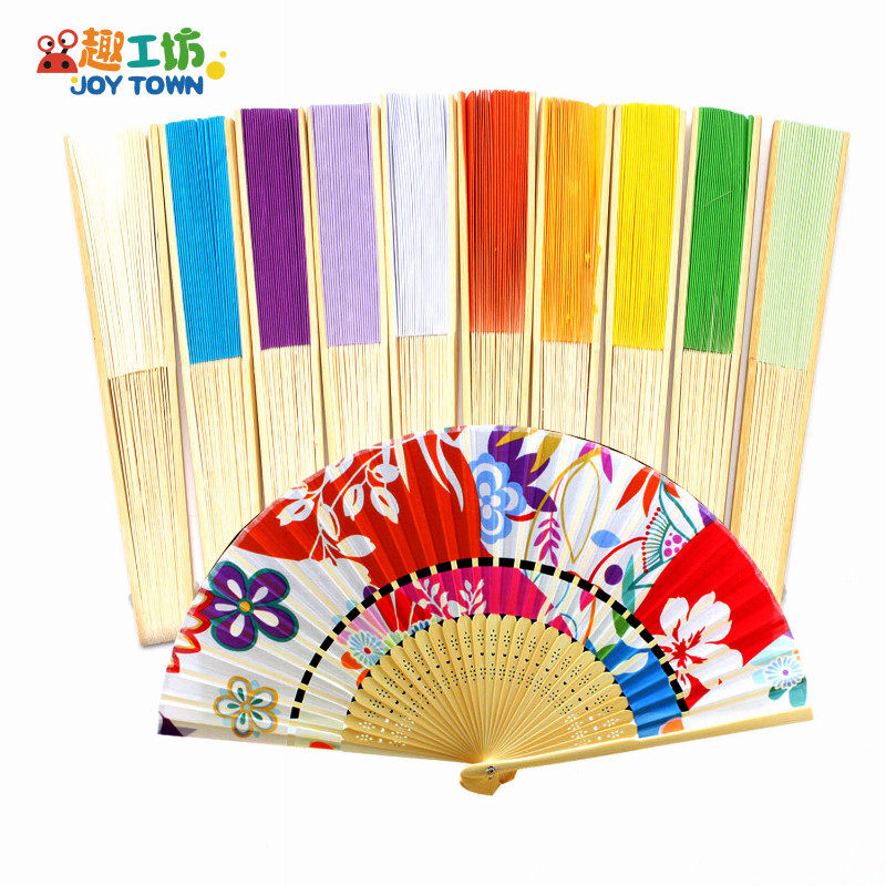 Kindergarten Hand-painted DIY Handmade Material Paper Fan children draw Fill color Fine art painted blank folding fan