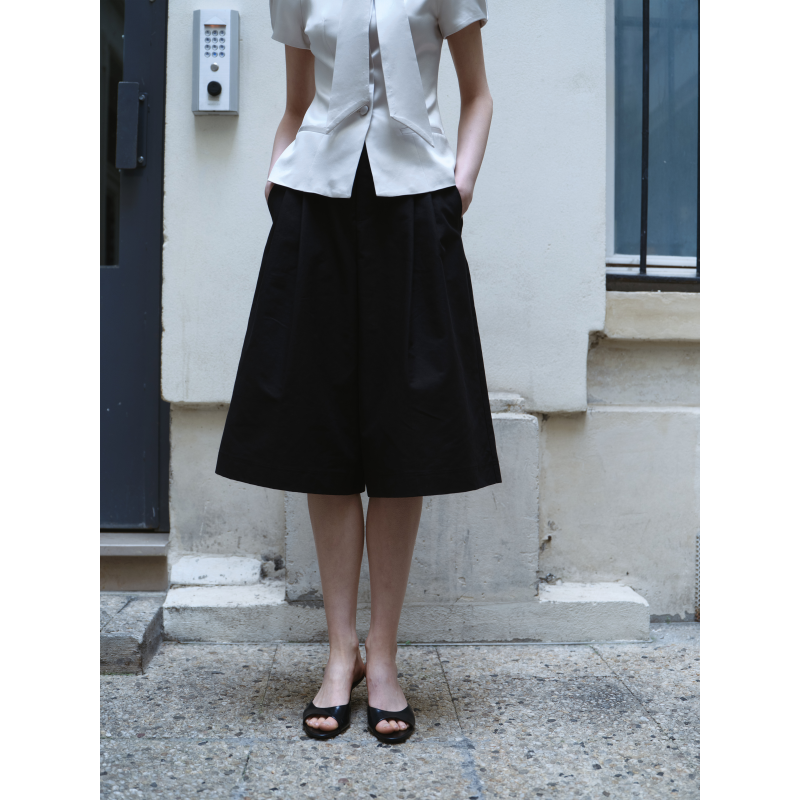Preekend Black Suit-Style Casual A-Line Wide-Leg Commuter Shorts