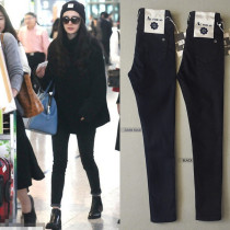 Jeans womens trousers small legs high waist Yang Mi star with slim body slim tight super elastic black Korean version