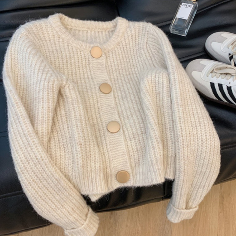High-End Niche Pink Knitted Cardigan for Women, 2026 Autumn Thickened Soft Sweater Coat, Loose Top