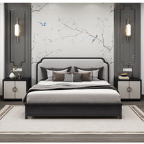 The new Chinese-style wood bed modern minimalist light luxury master bedroom furniture 1 8 meters wedding template hotel breakfast spot