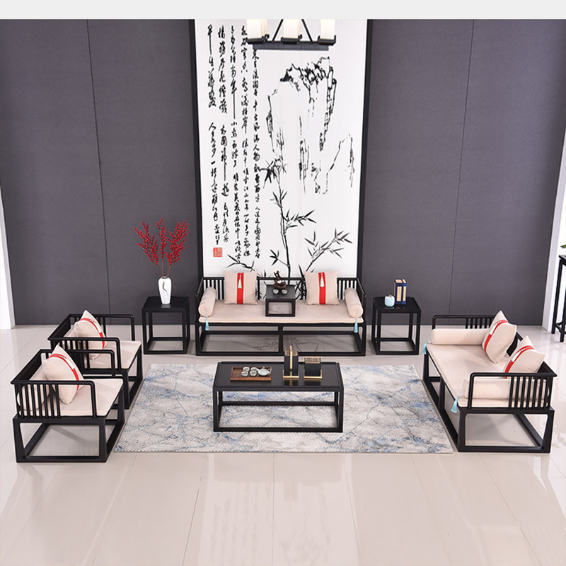 New Chinese Zen Sofa Modern Chinese Simple Negotiation Room Living Room Neoclassical Solid Wood Fabric Sofa Combination