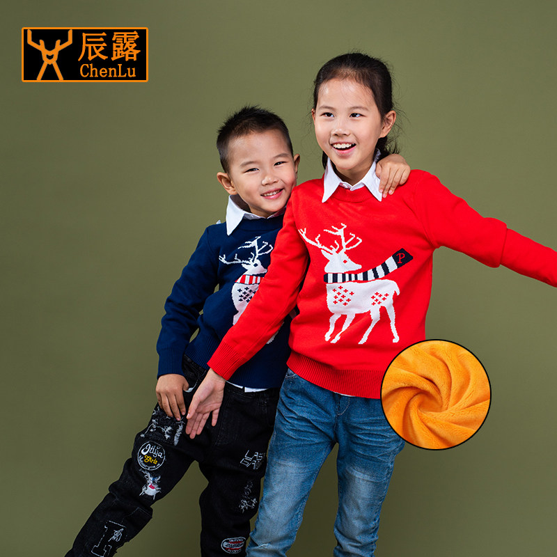 Christmas Children Dress Plus Floss Clothes Boy Needles Jersey Girl Wool Jersey Elk Thickened Baby Small Children Autumn And Winter