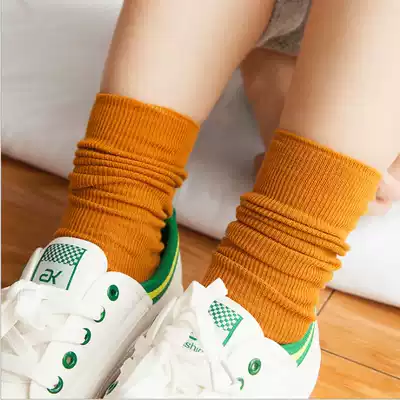 Autumn and winter New Japanese cotton double needle female Korean bubble socks retro Mori solid color long tube socks