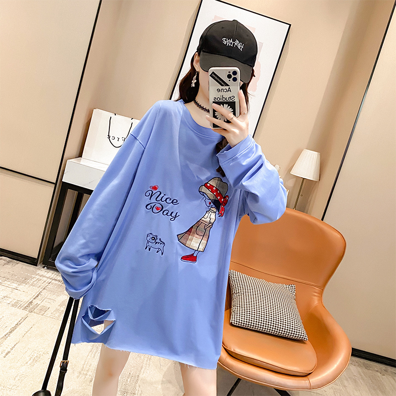Pregnant woman autumn clothing fashion new pure cotton Korean version with long version loose display slim large size with long sleeves reduced age without overt blouses