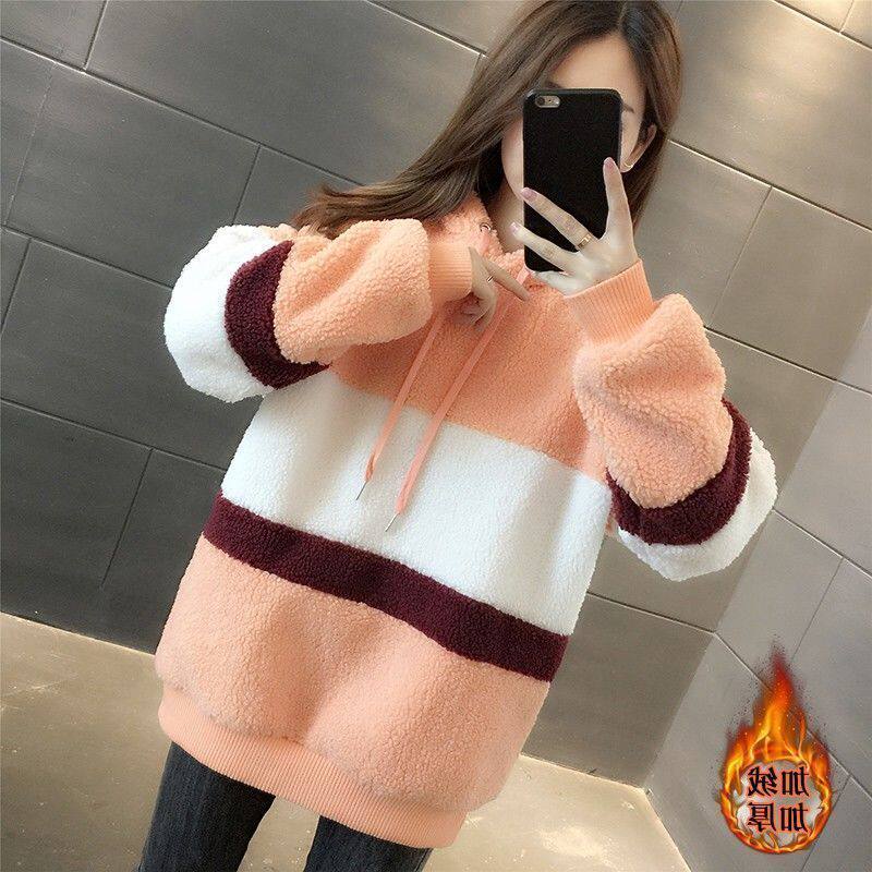 Gestational Dressing Loose Korean version Thickened Blouse Jacket Autumn Winter Burst Imitation Lamb Suede Casual Plus Suede Big Size Necropolis Woman