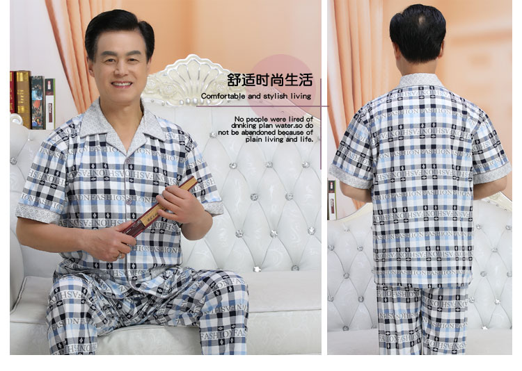 Mùa hè nam giới và phụ nữ trung niên đồ ngủ cotton ngắn tay quần kích thước lớn cardigan cha mẹ trung niên dịch vụ nhà phù hợp với