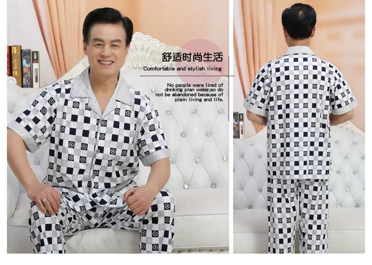 Mùa hè nam giới và phụ nữ trung niên đồ ngủ cotton ngắn tay quần kích thước lớn cardigan cha mẹ trung niên dịch vụ nhà phù hợp với