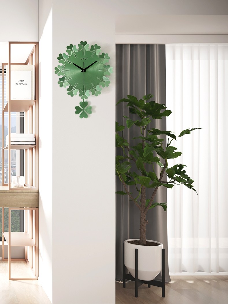 Wall clock Modern minimalist art Quartz clock Living room household mute fashion creative clock Clover light luxury watch