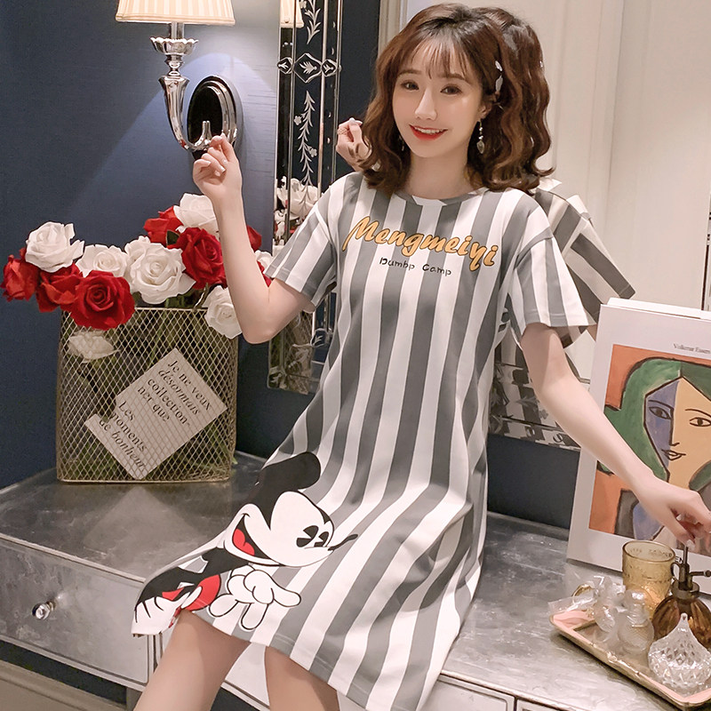 Postpartum short-sleeved moon suit summer thin section 5 cotton nursing nursing night dress out 6 pregnant women's dress March 4