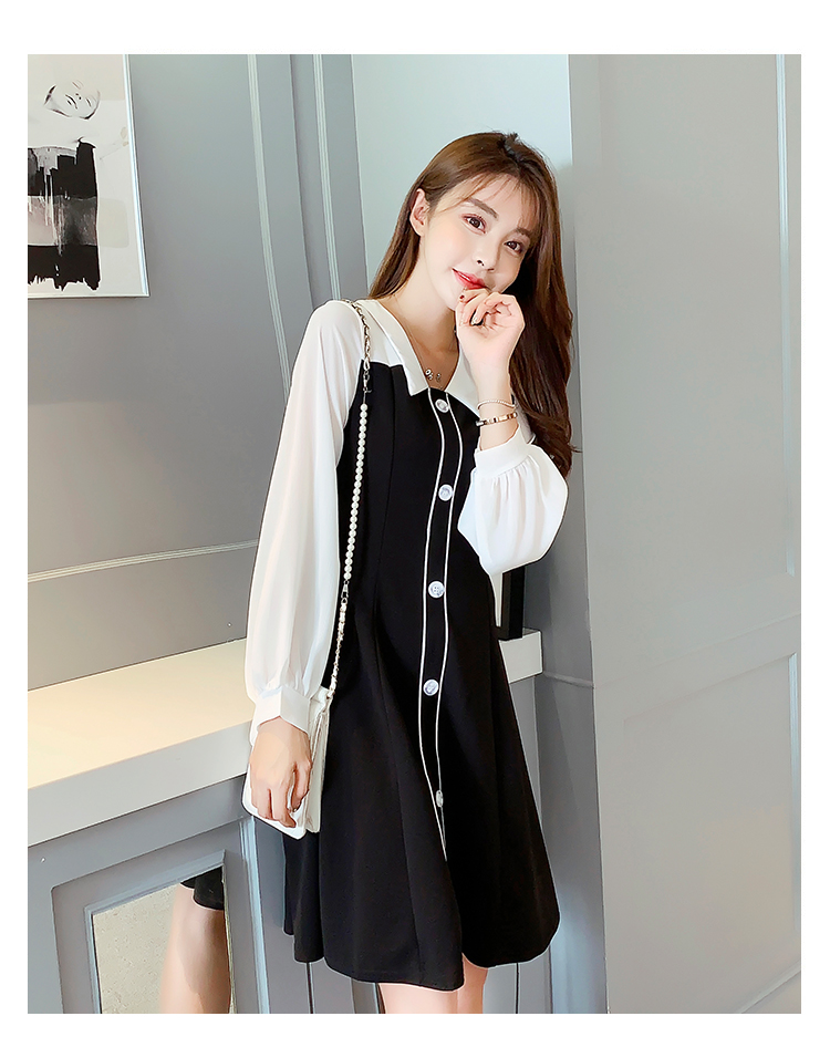 VK旗艦店 韓系收腰顯瘦polo假兩件拼接長袖洋裝