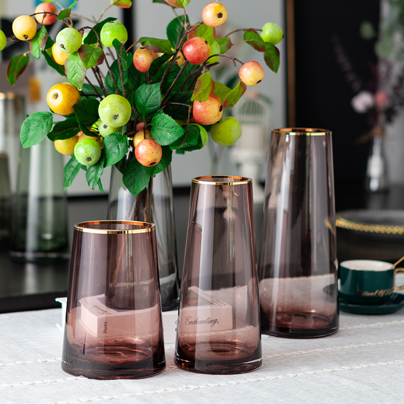 Nordic Light Extravagant Glass Vase Creative Pendulum minimalist Living room Hammer Tattoo Transparent Sketch Gold Color Florator Table Decoration