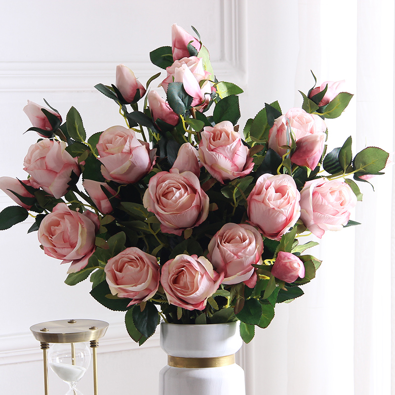 Bulgarian Rose Flower Emulation bouquet Single-branch American retro Eurostyle Fancy Flowers-Fancy Flowers Living Room Pendulum