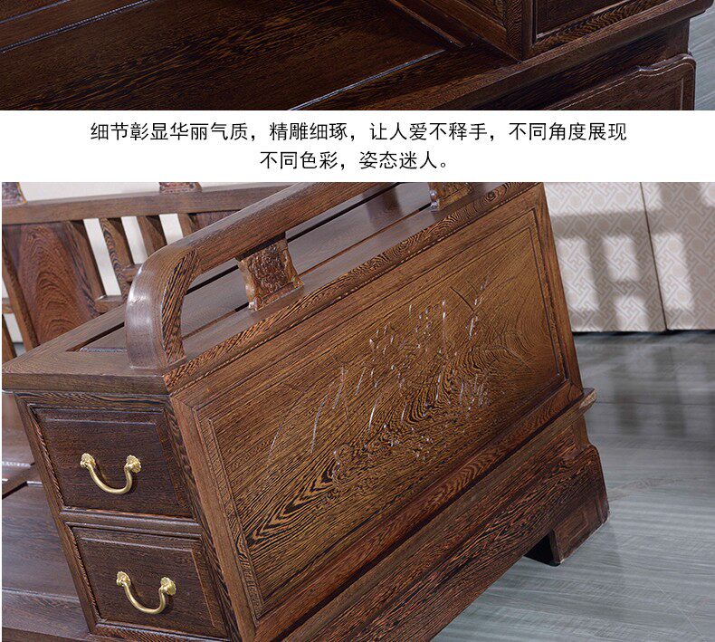 Махогани диван 红木家具鸡翅木新中式沙发家具客厅组合贵妃转角沙发实木整装沙发 Red palace furniture