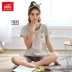 Fu Nilai giản dị quần short tay ngắn đồ ngủ của phụ nữ phù hợp với dịch vụ nhà cotton có thể được mặc bên ngoài hai bộ 16093 - Giống cái quan ao ngu cho nguoi cao tuoi Giống cái