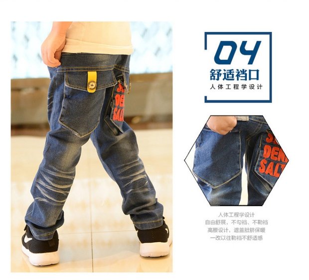 Bé trai 4 denim 5 quần 6 quần 7 mùa thu và mùa đông cộng với mẫu nhung 8 bé trai 9 trẻ em 10 cộng cotton 11 quần thủy triều 12 tuổi tiểu học quần bò ống rộng thời trang cho bé