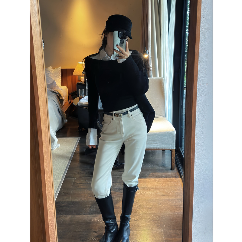 Ah Double Asfo [Perfect Stretch] Lyocell Fleece-Lined Straight-Leg Jeans for Women, Slim-Fit, Stretchy Cigarette Pants